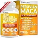 19-in-1 Peruvian Maca Root Capsules - 9125 mg Ashwagandha Supplements with Maca Fenugreek & Ginseng - Black Maca Root Capsules for Men & Women for Mood, Hormone & Performance Support (120 capsules)
