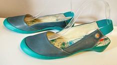 Softinos Women’s Leather Sling Back Shoes Size 40 Blue Slip On Flats NEW