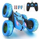 Hamdol Remote Control Car Double Sided 360°Rotating 4WD RC Cars with Headlights 2.4GHz Electric Race Stunt Toy Car Rechargeable Toy Cars for Boys Girls Birthday (Blue)