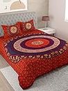 UniqChoice Red Color 100% Cotton Badmeri Printed King Size Bedsheet with 2 Pillow Cover(D-2010NRed)