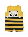 Nino Bambino 100% Organic Cotton Yellow Colour Panda Printed Short Sleeves Round Neck Snap Closure Half Romper/Bodysuit/Onesies/Dress For Baby Boys (6-12 Months)