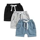 Himllauen Baby Jungen Shorts 3er-Pack Sommer Einfarbig Shorts 0-3 Jahre Kinder Kurze Hosen (Schwarz Grau Blau, 18-24 Months)