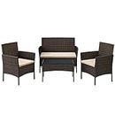 SONGMICS Patio Furniture Set, Outdoor PE Rattan Conversation Sets, Brown and Taupe UGGF004K01