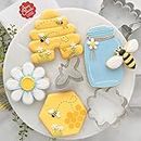 Ann Clark Cookie Cutters Juego de 5 cortadores de galletas abeja con libro de recetas, abeja, colmena, flor pequeña, panal y tarro de miel