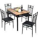 Giantex 5 Pieces Dining Table Set, Modern Kitchen Table Set for 4 Person, 102cm Rectangular Table w/ 4 Upholstered Chairs, Bistro Table Set for Home, Coffee Shop & Restaurant