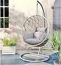 GardenCo Milan Hanging Egg Chair - Outdoor and Indoor Rattan Weave Swing Hammock - Hanging Stand (Grey)