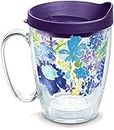 Tervis Plastic Made in USA Double Walled Fiesta Insulated Tumbler Cup Keeps Drinks Cold & Hot, 16oz Mug - Purple Lid, Purple Floral