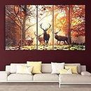 KYARA ARTS Multiple Frames, Beautiful Deers Nature Wall Painting for Living Room, Bedroom, Office, Hotels, Drawing Room Wooden Framed Digital Painting (50inch x 30inch) (Design-1)