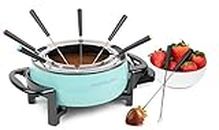 Nostalgia Electric Fondue Pot, 12-Cup, Fondue Machine with Temperature Control, 8 Forks, Cool-Touch Handles, Perfect for Chocolate Melting, Cheese, Caramel, Aqua