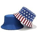 Reversible American US Flag Bucket Hat Women Youth Stars Stripes USA Flags Patriotic Sun Hats Anti-UV Portable Travel Beach Cap Topee Camping Fishing Fisherman Hat