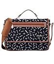 Funk For Hire Printed Flap Closure Cotton Canvas And Faux Leather Laptop Sling Bag Fit Up To 17" Screen (Dark Navy Blue)