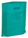NEW - Extra Thick 1.5mil - 50 Glossy Merchandise Bags, Retail Shopping Bags, 12" X 15" with Die Cut Reinforced 3" Fold Over Handle, No Gusset (Teal)