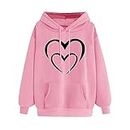SKDOGDT Womens Tops Valentines Day Love Heart Novelty Graphic Hooded Sweatshirts Cute Long Sleeve Pullover Tops, A16 Lightening Deals- Pink, Small