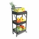 Storage Trolley Cart, 3 Tier Foldable Metal Rolling Organizer Cart with Casters,