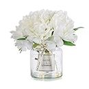 White Fake Flowers with Vase: Blosmon Small Coffee Table Decor Bathroom Peony Faux Flowers in Vase Office Desk Shelf Home Living Room Bedroom Vanity nightstand Decorations Floral Arrangement