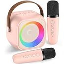 Karaoke Machine for Kids Adults, Mini Portable Bluetooth Karaoke Speaker with 2 Wireless Microphone and Lights, Birthday Gifts for Girls Ages 4, 5, 6, 7, 8, 9, 10, 12+ Family Home Party