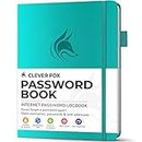 Clever Fox Password Book with alphabetical tabs. Internet Address Organizer Logbook. Small Pocket Password Keeper for Website Logins (Turquoise)