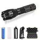 Care 4 5 Modes t-650 Portable Bright Waterproof Zoom able Long Range Focus Flashlight emergency Led lights Torch XML-T6 (Black : Rechargeable)