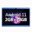 haipky 7 Inch Android 11 Tablet PC, 2GB RAM+32GB ROM, Quad Core, Dual Cameras, 1024x600 HD Screen, WiFi, Bluetooth, GMS, Gift for Adult & Kids (Blue)