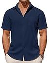 COOFANDY Men's Short Sleeve Button Up Wrinkle Free Shirts Summer Beach Wrinkle Free Shirt Resort Camp Textured Tops Blue