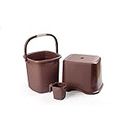 GALOOF 3pc Bathroom Bucket Set | Big Stool, Mug (1.5 L) and 25 Liter Bucket Set for Bath | Square Shape Ribbed Texture Bathroom Accessory Set of 3 (Brown)