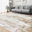 famibay 6x9 Area Rug Washable Rugs for Living Room Abstract Aesthetic Bedroom Rug Carpet with Rubber Backed Soft Low Pile Neutral Rugs for Bedroom Living Room Dining Room Office(Beige/Camel)