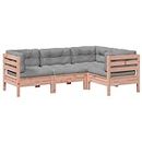 vidaXL Solid Wood Douglas Fir 4-Piece Garden Sofa Set with Grey Cushions - Comfortable Outdoor Seating for Patio/Backyard/Terrace