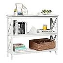 Giantex Industrial 3-Tier Console Table, Rustic Sofa Side Table with Storage Shelf, X-Design Bookshelf Narrow Accent Table for Entryway Hallway Living Room (Model 2, White)