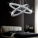 Modern Crystal Chandeliers Oval 2 Rings Pendant Lighting Adjustable Stainless Steel Ceiling Lights Fixtures for Dining Room Living Room Bedroom(Cool White)…