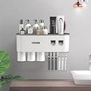 TuCao Toothbrush Holder Wall Mounted with Double Automatic Toothpaste Dispenser Squeezer Kit, 2/3/ Cups (Grey 2 Toothpaste Dispensers, 3 Cups)