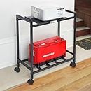 WINSTAR 2-Tier UPS Stand for Home and Office | Metal Inverter Trolley with Wheels | Battery Stand for Inverter with Shelf | Black, 2 Shelf (Single Battery Stand)