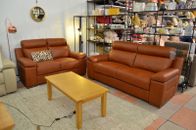 Brown Leather Sofas 2 and 3 Seater Settees Italian Made in Italy New Clearance