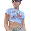 Cute Cherry Print Aesthetic Accessories T-Shirt Crop Tops Summer Lady Short Sleeve Y2k Clothing Short Sleeve Streetwear,Blanco,S