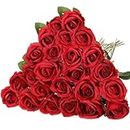 Hotop 20 Pcs Rose Artificial Flowers with Long Stem Realistic Silk Roses Bulk Real Touch Plastic Bouquet of Roses for Home Bridal Wedding Party Table Centerpieces Decorations (Red)