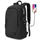 Mancro Business Travel Laptop Backpack, Anti Theft Slim Laptop Bag with USB Charging Port for Men and Women, Tech Computer Bag Fits 15.6 Inch Laptop and Notebook (Black)
