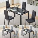Navala Modern Dining Table and 4 Chairs Set Tempered Glass Kitchen Home Metal