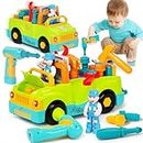 Baby Car Toys for 1 2 3 Year Old Boys, 1 2 Year Old Boy Birthday Gift Toddler Tool Set Toys for 2+ Year Old Boy, Take Apart Sensory Toys with Electric Drill, STEM Montessori Toys forToddler Age 2-4