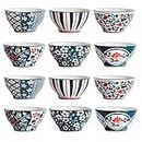 DORMICO Porcelain Japanese Style Ceramic Bowls Set with Gift Box, for Cereal, Salad, Soup, Pho, Ramen, Dessert, Rice, Noodle, Pasta Bowl Set - Microwave Safe, Stackable (Pack of 12)