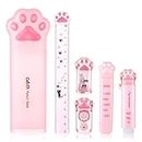 Andibro Cute Cat Paw Stationery Set, 6 Pcs Kawaii Cat Stationary Kit Pencil Sharpener Retractable Eraser Correction Tape Ruler School Supplies for Cat Lovers Students Stationery Office Supplies