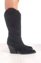 COWBOY BOOT BLACK FAUX SOFT NAPPA SUEDE ON TREND CALF HEIGHT