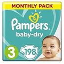 Pampers Baby-Dry Nappies Size 3 Crawler, 6-10kg, 198 count, Monthly Pack
