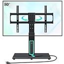 Greenstell TV Stand with Power Outlet, TV Mount Stand for 37-80 inch TVs, Height Adjustable, Swivel, Universal Table Top TV Stand with Tempered Glass Base, Holds up to 100 LBs, Max VESA 600x400mm