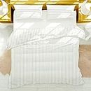 My home store White Cotton Duvet Cover King Size – 3 Pieces T300 Hotel Quality Satin Stripe Bedding Quilt Cover Sets with Pillowcase