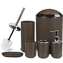 CERBIOR Bathroom Accessories Set 6 Piece Bath Ensemble Includes Soap Dispenser, Toothbrush Holder, Toothbrush Cup, Soap Dish for Decorative Countertop and Housewarming Gift,Brown