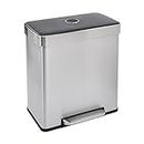 Amazon Basics Rectangular Recycling Rubbish Bin with 2 Compartments, 60 Litres, Silver