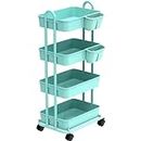 SimpleHouseware 4-Tier Rolling Utility Cart with Hanging Buckets, Turquoise