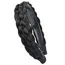BLUSHIA Wide Braided Headband With Teeth Braids Hairband With Tooth Synthetic Hair Band Plaited Hairband For Women (Black)