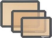 Amazon Basics - Rechteckig Backmatte aus Silikon, 3 Stück, Braun / Schwarz