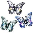 SUNNEKO 3 PCS Large Metal Butterfly Garden Ornaments Outdoor, Metal Wall Art Big Butterfly Decorations for Outside Garden Shed Fences Yard Decorations Wall Hanging