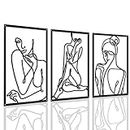 SEGNAYEN Metal Minimalist Abstract Woman Wall Art, 3 Pieces Modern Female Body Line Wall Art Décor, 35x 25cm Female Silhouette Wall Decorations for Bedroom Bathroom Living Room Hanging Artwork, Black